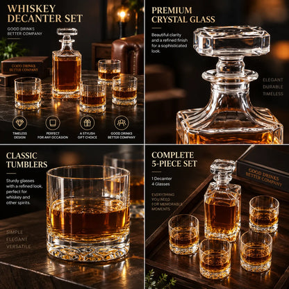 Whiskey Decanter Set Engraved 28 Oz With Four Glasses