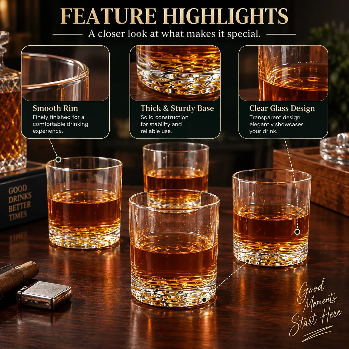 Whiskey Decanter Set Engraved 28 Oz With Four Glasses
