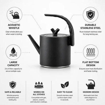 Whistling Kettle Stainless Steel Flat Bottom 3-4 L Capacity
