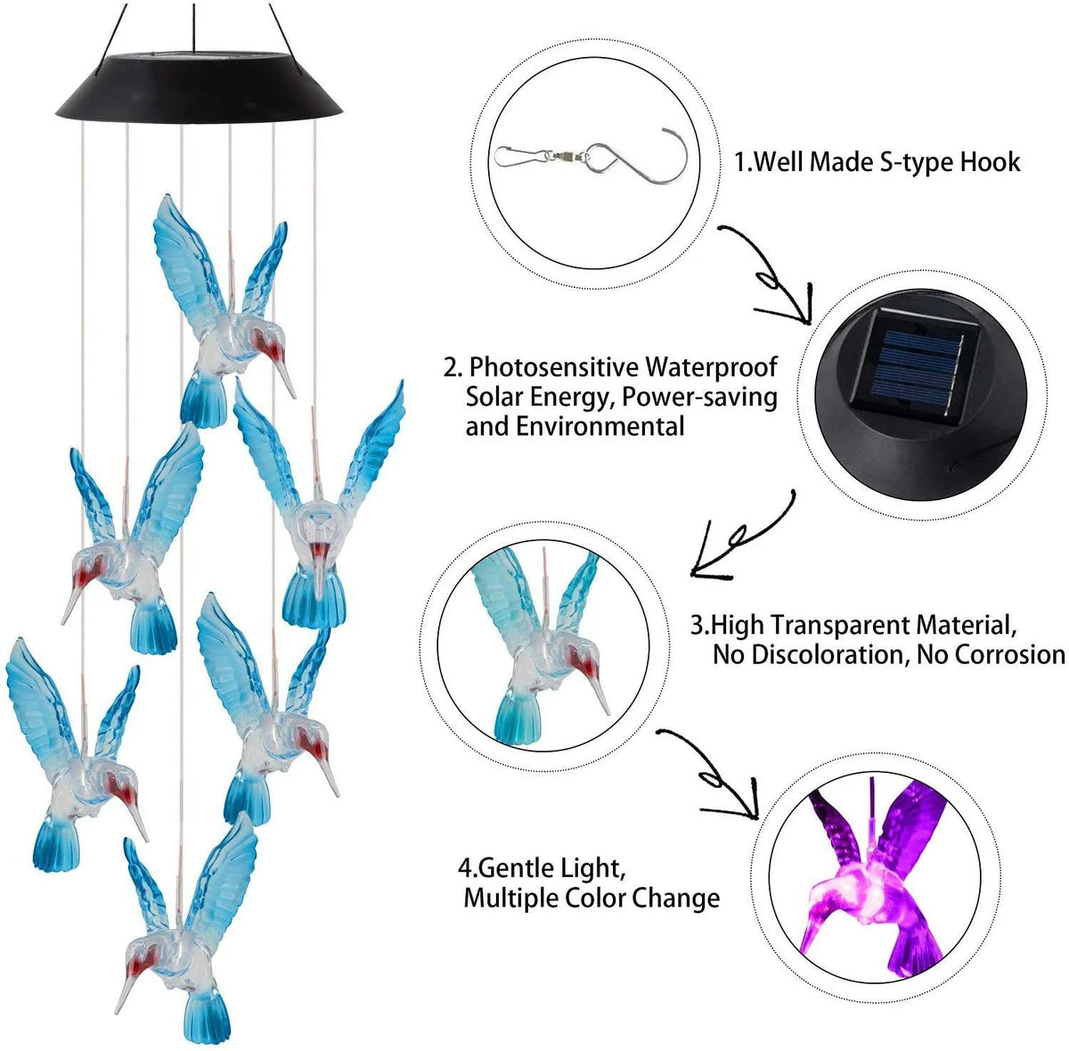Wind Chime Solar-Powered Color-Changing LED Lights