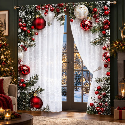 Window Curtains Satin-Sheen Holiday Print Set of 2