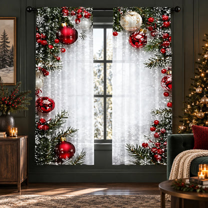 Window Curtains Satin-Sheen Holiday Print Set of 2