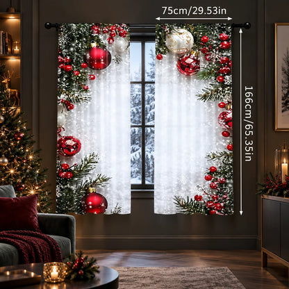 Window Curtains Satin-Sheen Holiday Print Set of 2