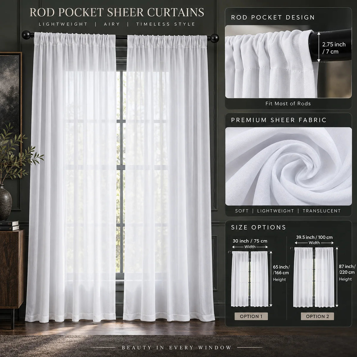 Window Curtains Satin-Sheen Holiday Print Set of 2