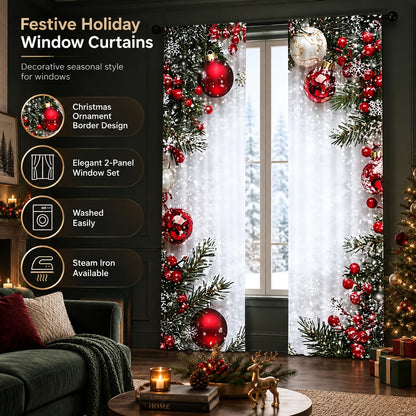 Window Curtains Satin-Sheen Holiday Print Set of 2