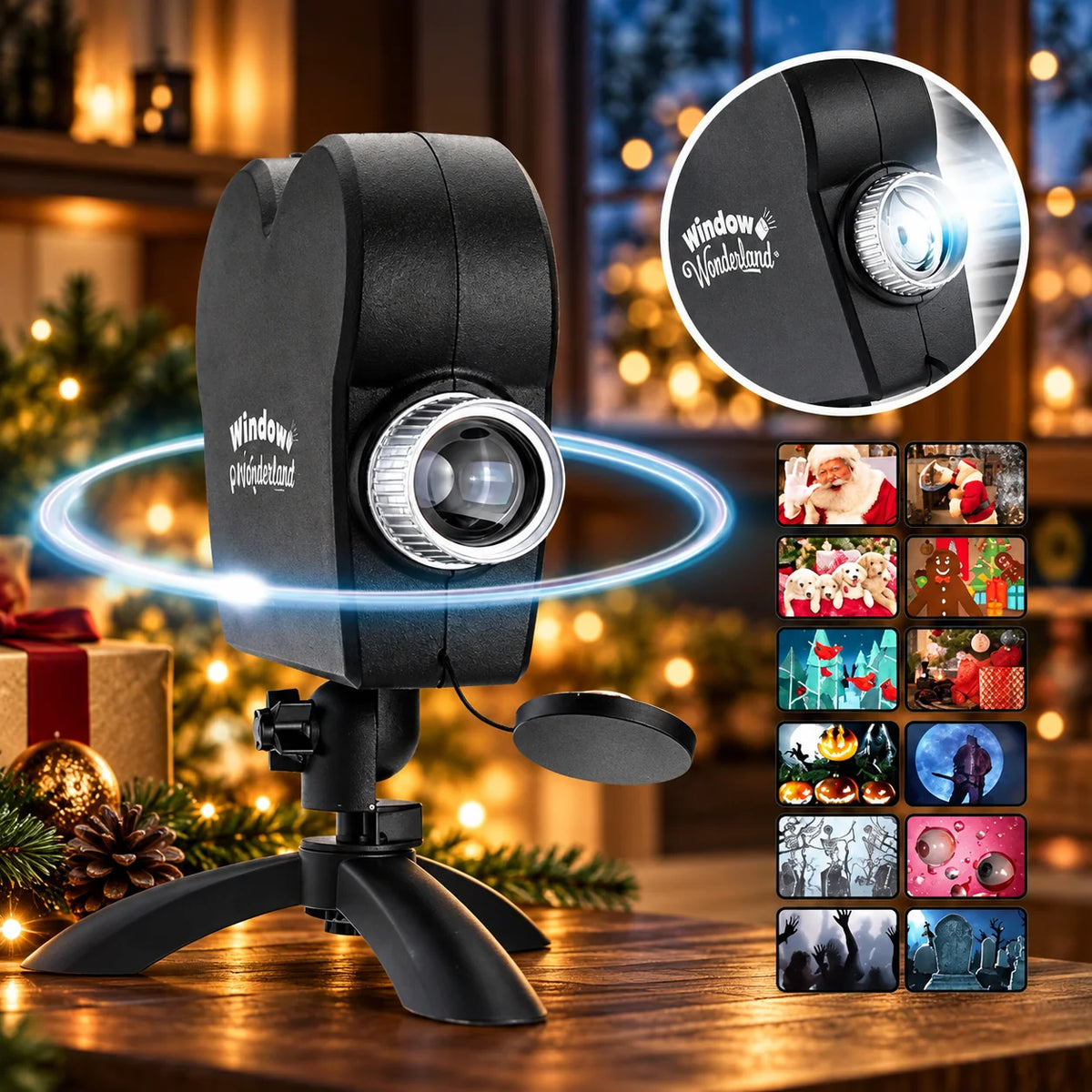 Window Projector Animated Holiday Scenes 12 Videos Tripod