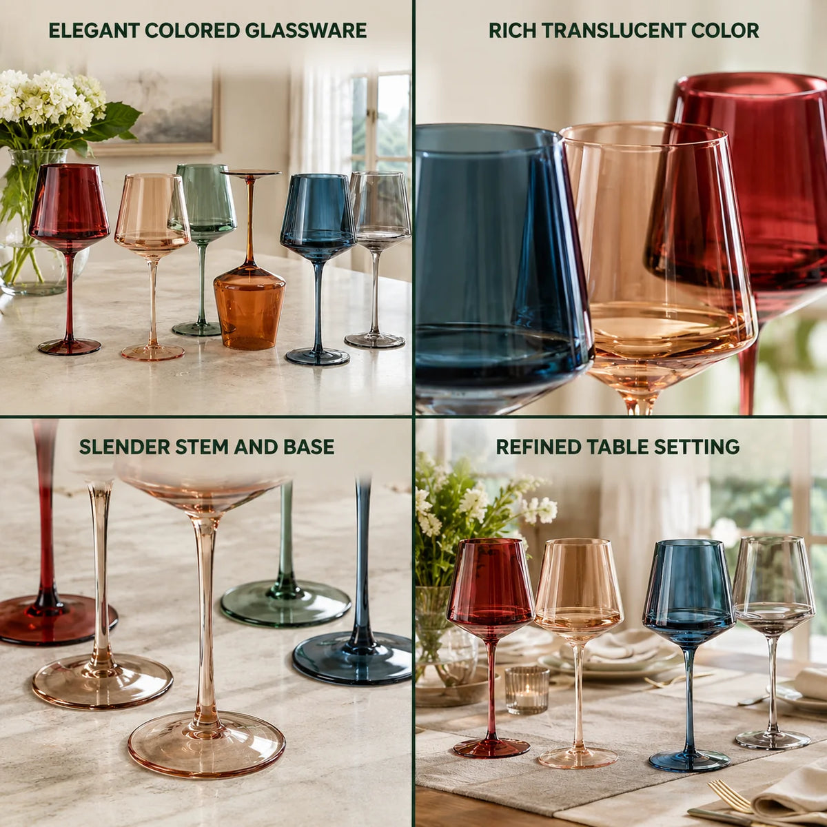 Wine Glasses Multicolor Stemware Set of 6