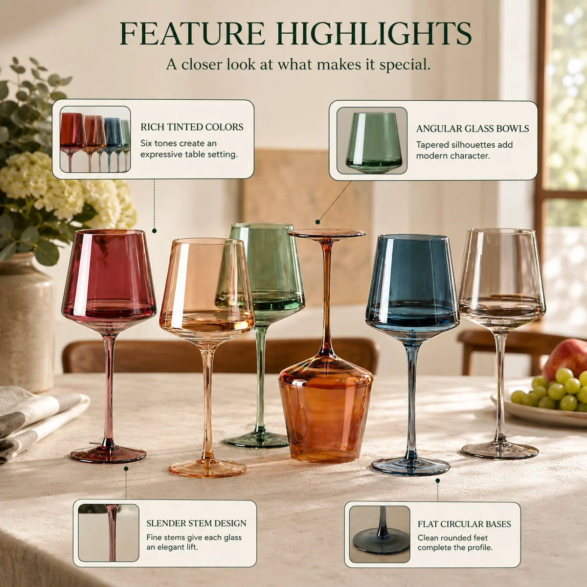 Wine Glasses Multicolor Stemware Set of 6