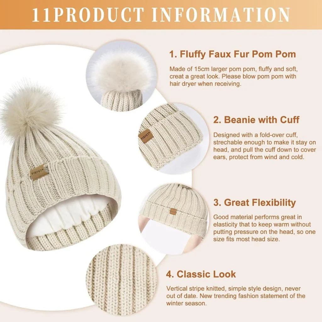 Winter Accessories Set Knitted Touchscreen Gloves 3-Piece