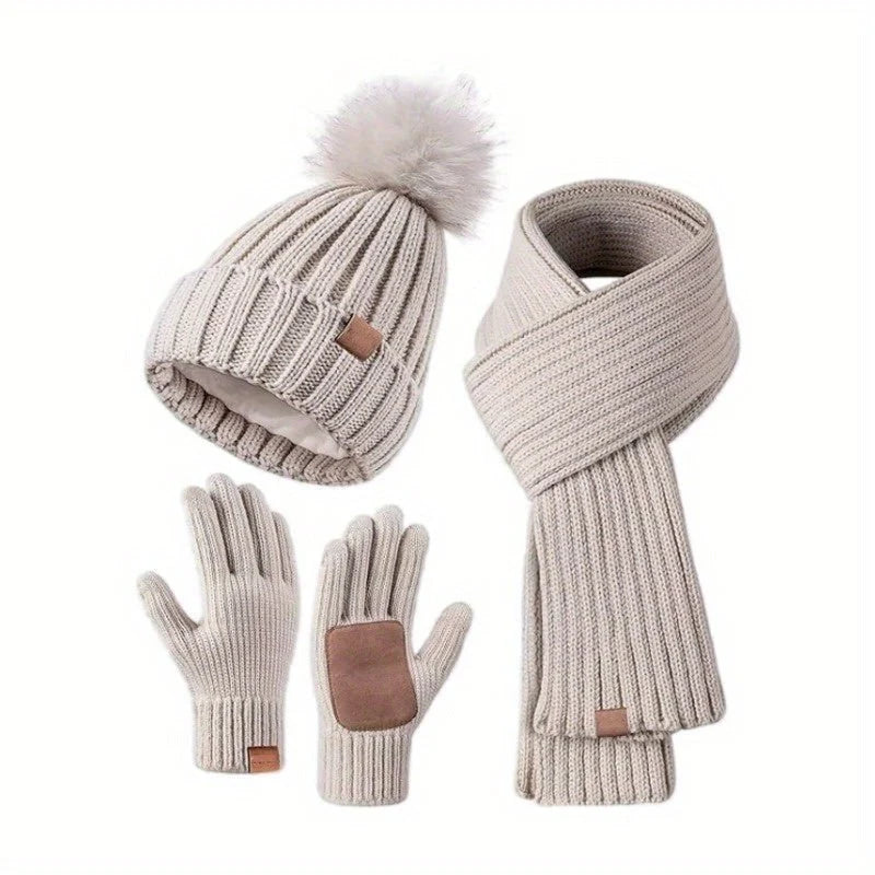 Winter Accessories Set Knitted Touchscreen Gloves 3-Piece