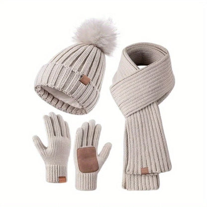 Winter Accessories Set Knitted Touchscreen Gloves 3-Piece