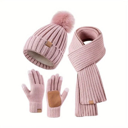 Winter Accessories Set Knitted Touchscreen Gloves 3-Piece