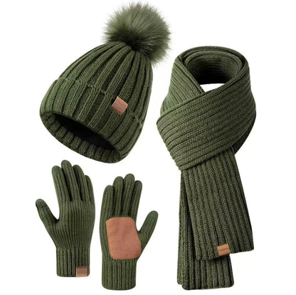 Winter Accessories Set Knitted Touchscreen Gloves 3-Piece