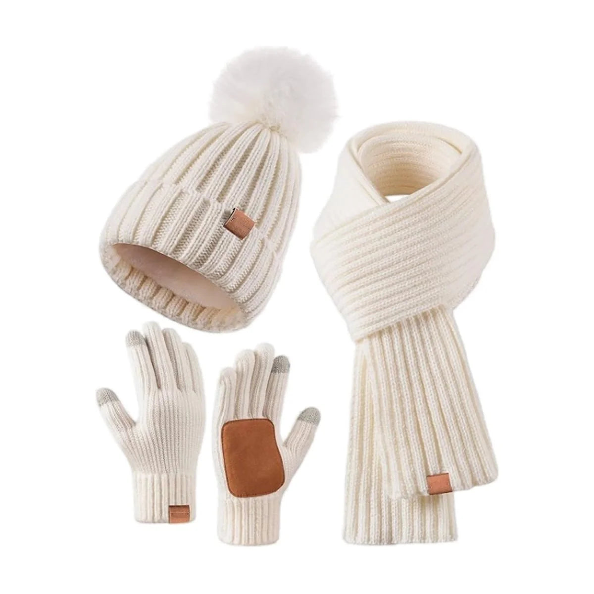 Winter Accessories Set Knitted Touchscreen Gloves 3-Piece