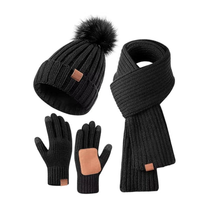 Winter Accessories Set Knitted Touchscreen Gloves 3-Piece