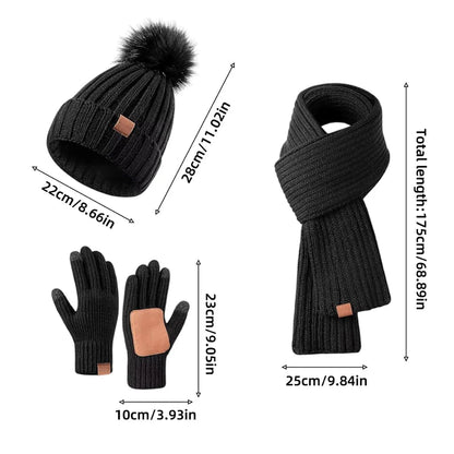Winter Accessories Set Knitted Touchscreen Gloves 3-Piece