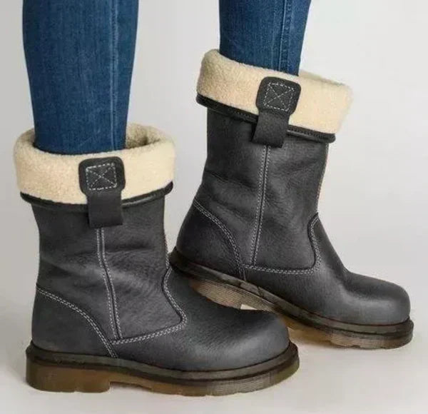 Winter Boots Mid-Calf Slip-On Lined Low Block Heel