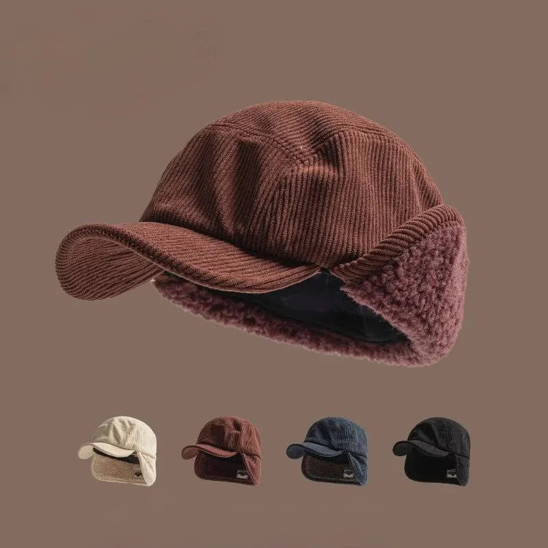 Winter Cap Ribbed Fleece-Lined Ear Flaps