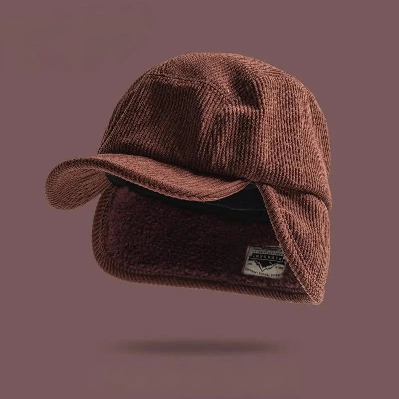 Winter Cap Ribbed Fleece-Lined Ear Flaps