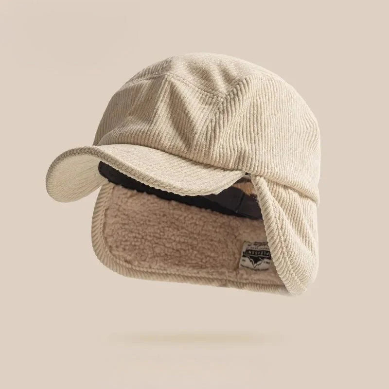 Winter Cap Ribbed Fleece-Lined Ear Flaps