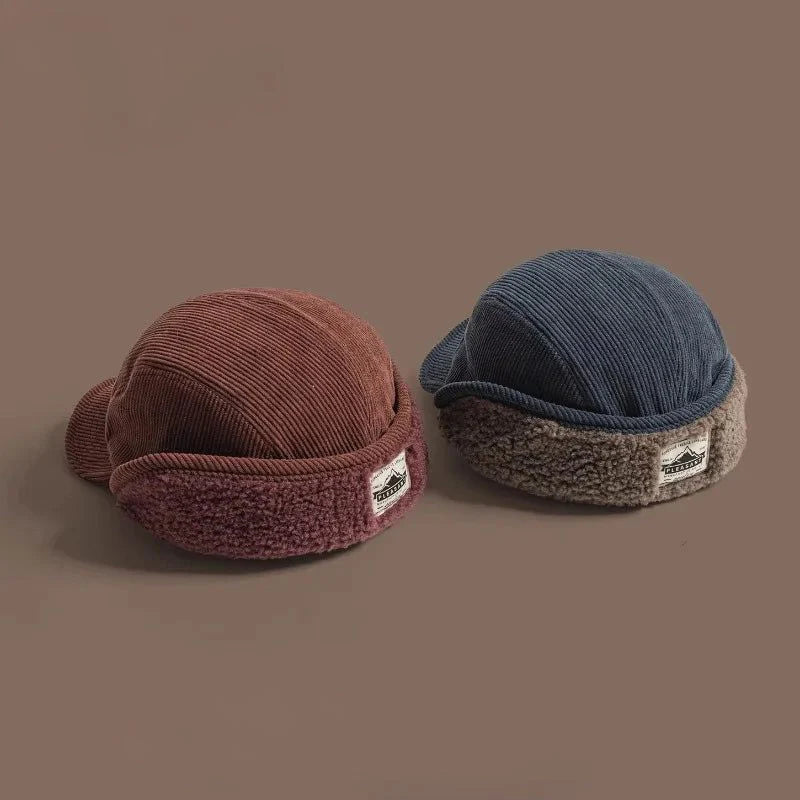 Winter Cap Ribbed Fleece-Lined Ear Flaps
