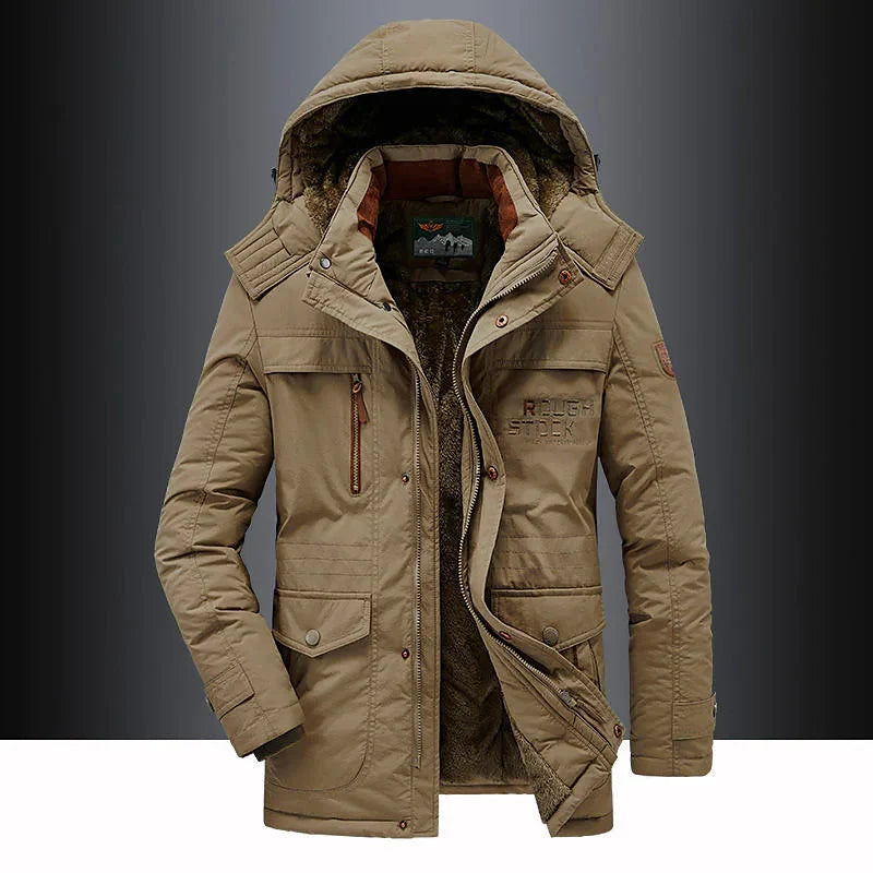 Winter Coat Mid-Length Hooded Detachable Fur Trim
