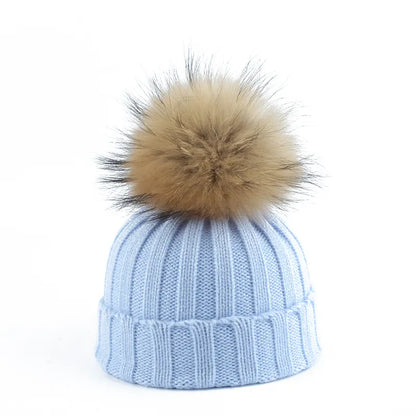 Winter Hat Cotton-Acrylic Oversized Faux-Fur Pompom