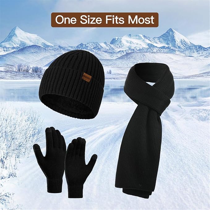 Winter Hat Scarf & Gloves Set Soft Knit Touchscreen