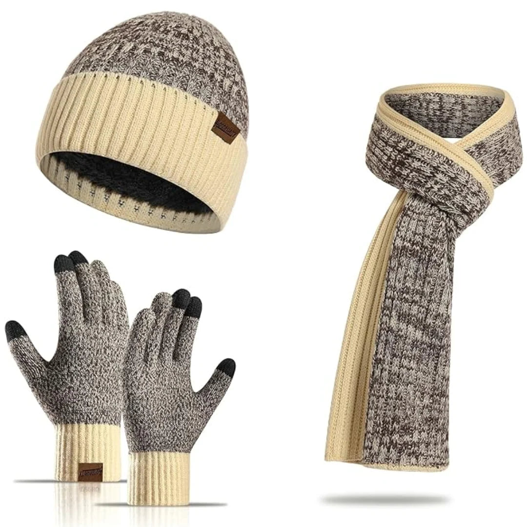 Winter Hat Scarf & Gloves Set Soft Knit Touchscreen