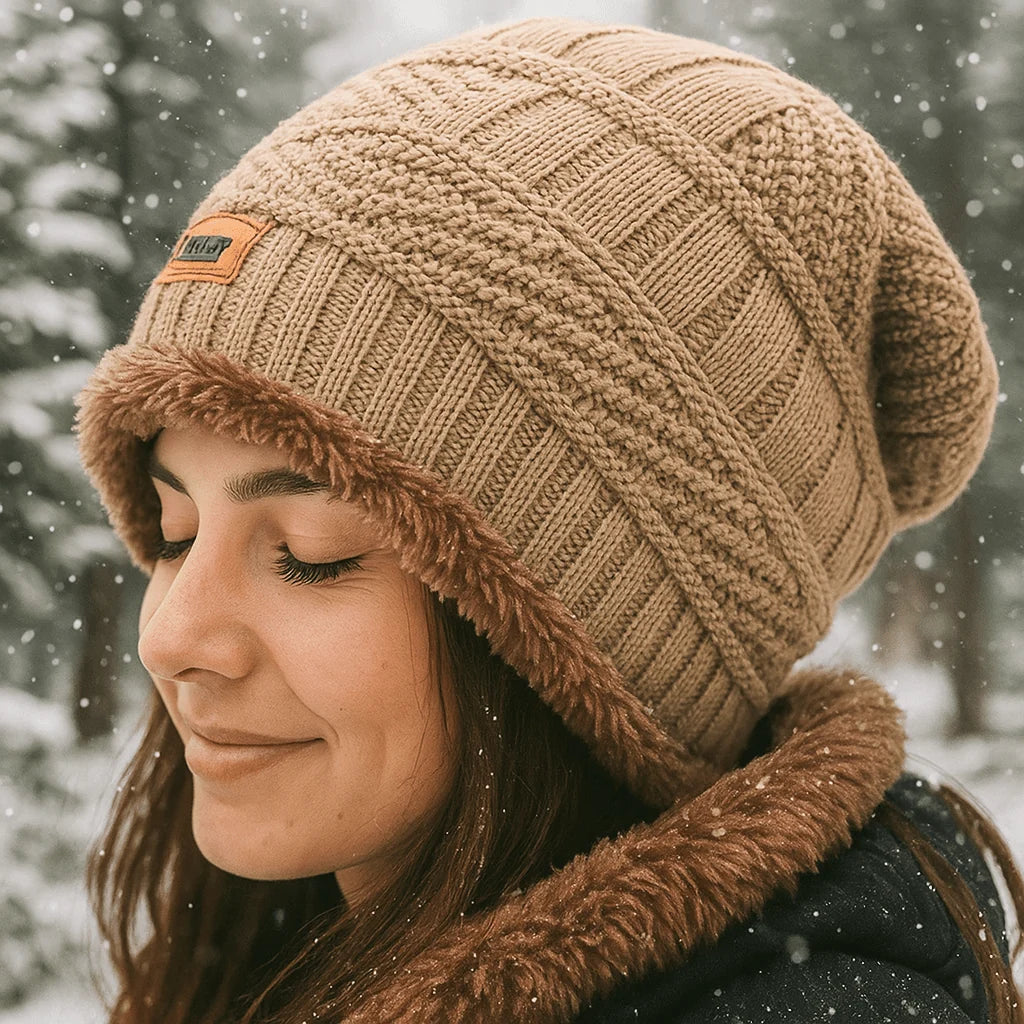 Winter Hat Thick Knit & Fur Lined