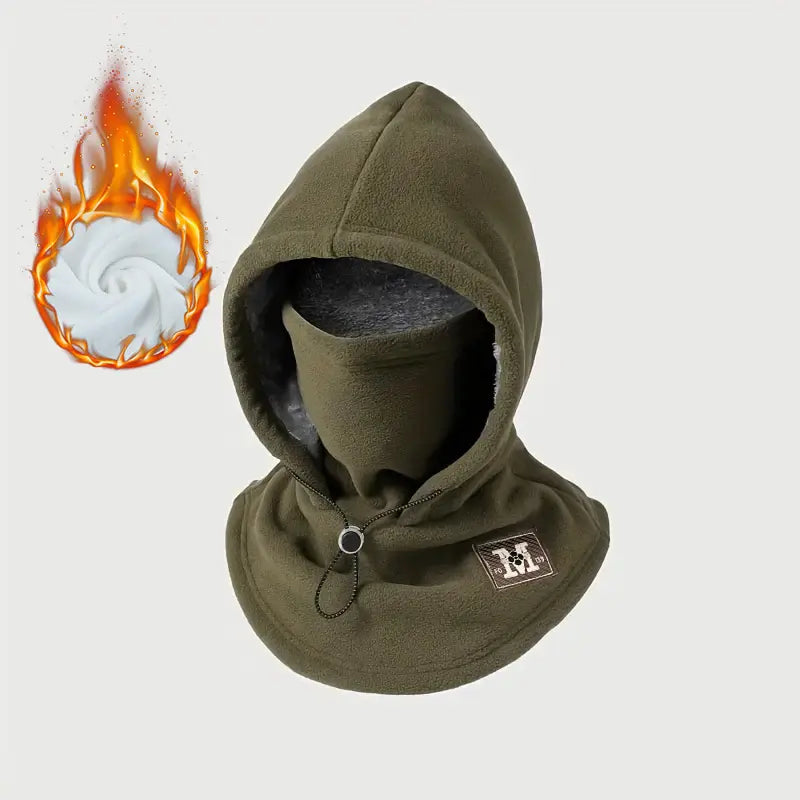 Winter Hat With Face Mask One-Piece Flannel Adjustable Fit