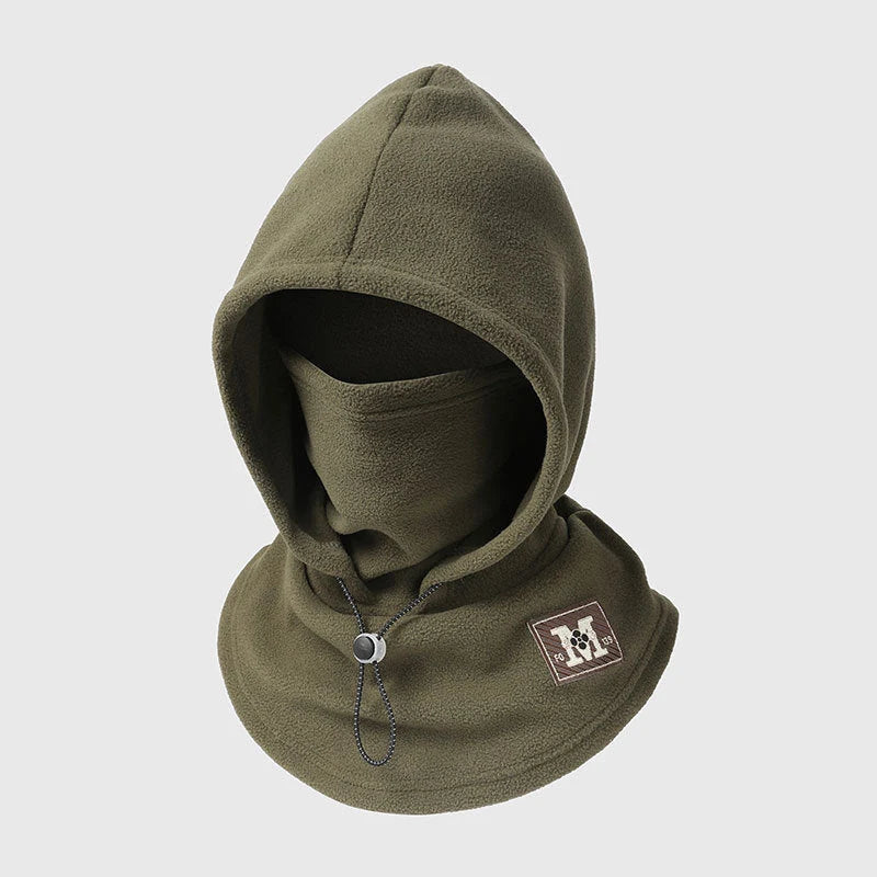Winter Hat With Face Mask One-Piece Flannel Adjustable Fit