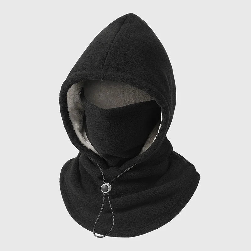 Winter Hat With Face Mask One-Piece Flannel Adjustable Fit