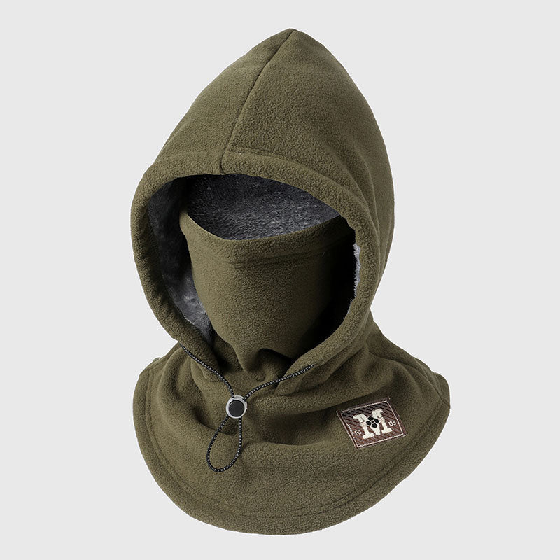 Winter Hat With Face Mask One-Piece Flannel Adjustable Fit