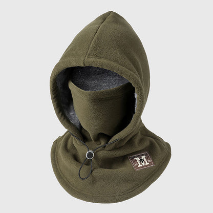 Winter Hat With Face Mask One-Piece Flannel Adjustable Fit
