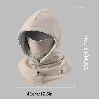 Winter Hat With Face Mask One-Piece Flannel Adjustable Fit