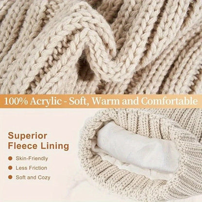 Winter Set Knitted Pom-Pom Hat Long Scarf Touchscreen Gloves