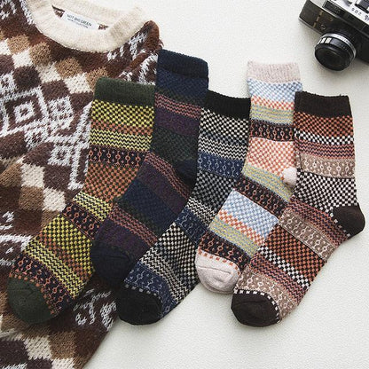 Winter Socks Scandinavian Wool & Cotton Set of 5