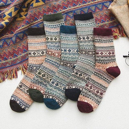 Winter Socks Scandinavian Wool & Cotton Set of 5