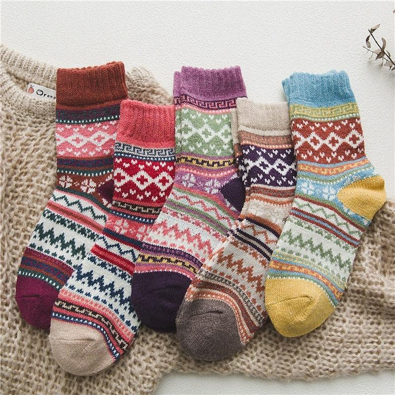 Winter Socks Scandinavian Wool & Cotton Set of 5
