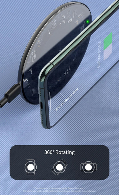 Wireless Charging Pad 15W Fast Charging Transparent Glass
