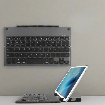 Wireless Keyboard Foldable With Integrated Phone Holder Bluetooth Rechargeable