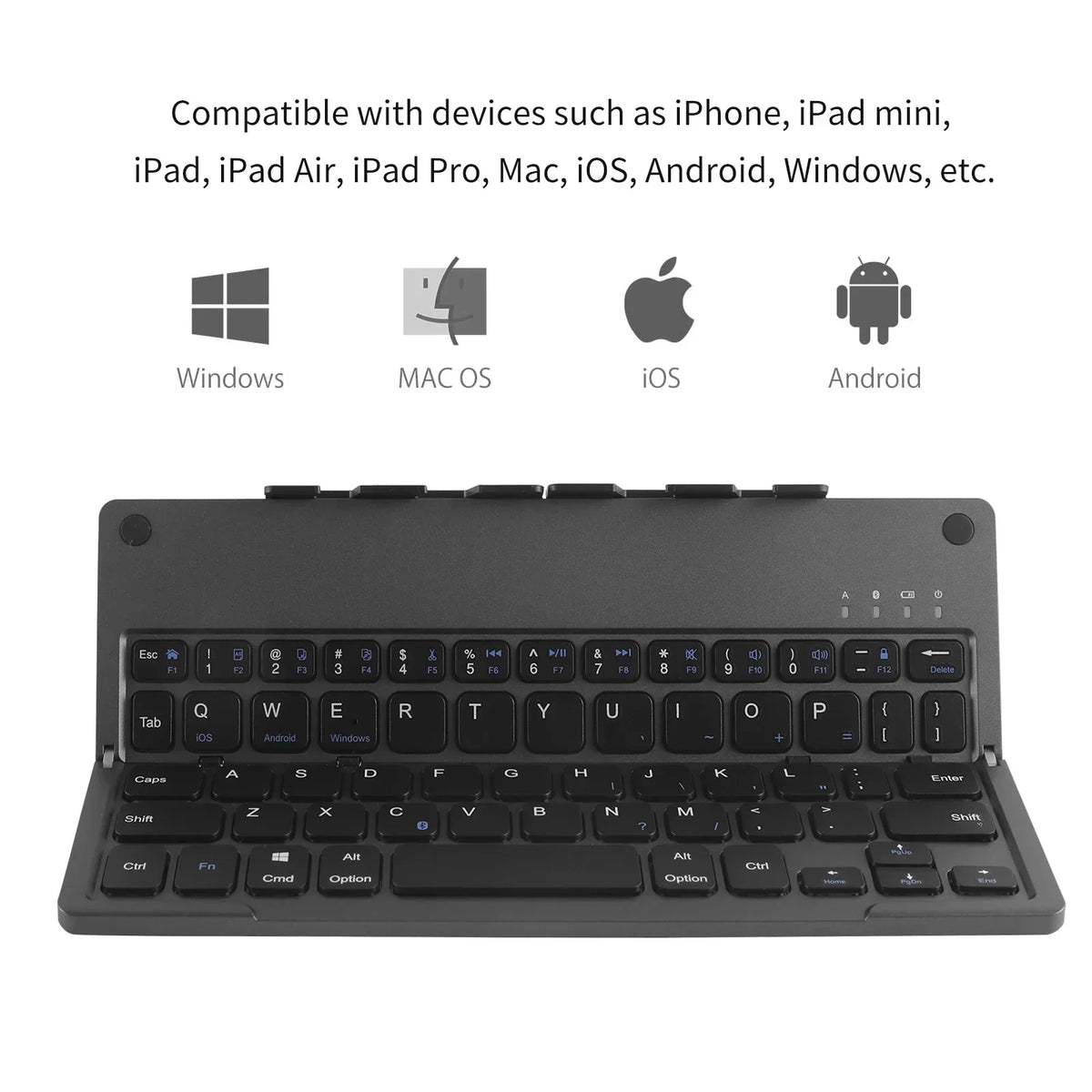 Wireless Keyboard Foldable With Integrated Phone Holder Bluetooth Rechargeable