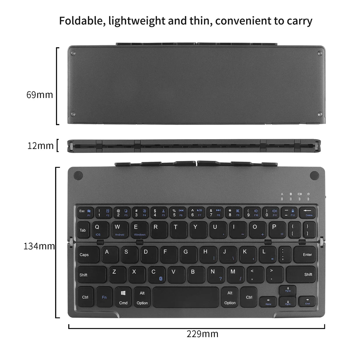 Wireless Keyboard Foldable With Integrated Phone Holder Bluetooth Rechargeable