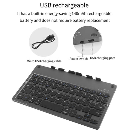Wireless Keyboard Foldable With Integrated Phone Holder Bluetooth Rechargeable