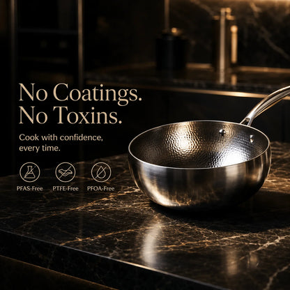 Wok Pan Flat-Bottom Hand-Hammered Titanium Induction & Oven Safe