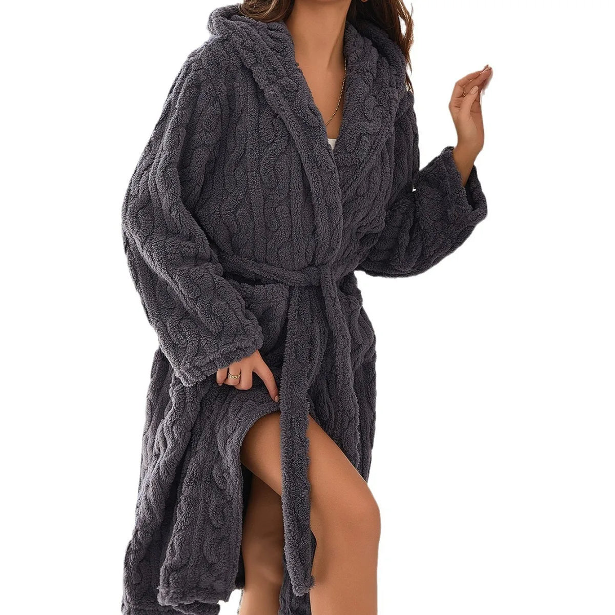 Women's Bathrobe Hooded Coral Fleece Long-Length