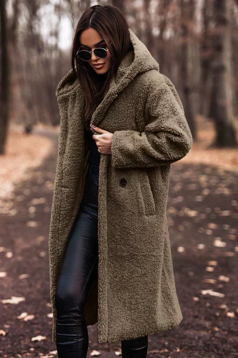 Women's Coat Oversized Teddy Hooded Wool Blend