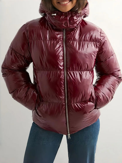 Women's Down Jacket Lightweight Glossy Adjustable Hood