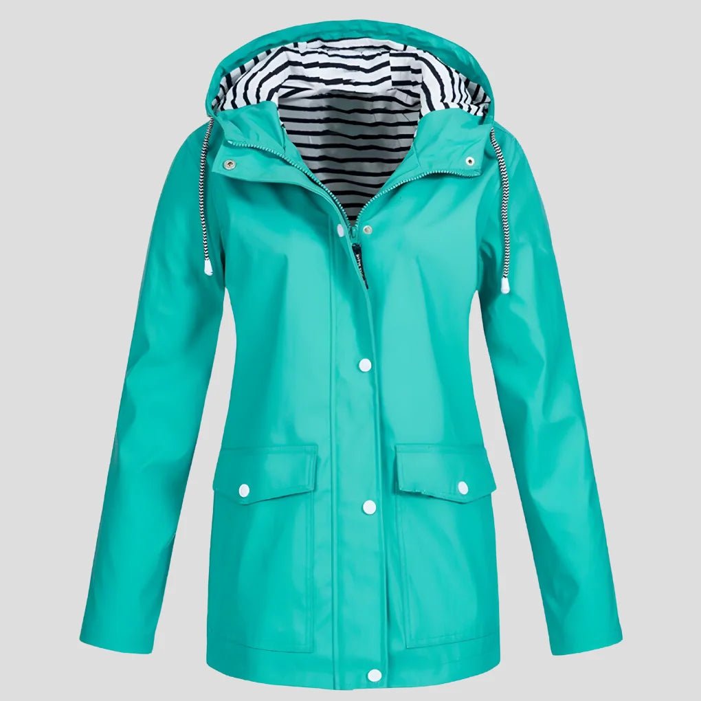 Women's Hooded Jacket Waterproof & Windproof Zippered Pockets